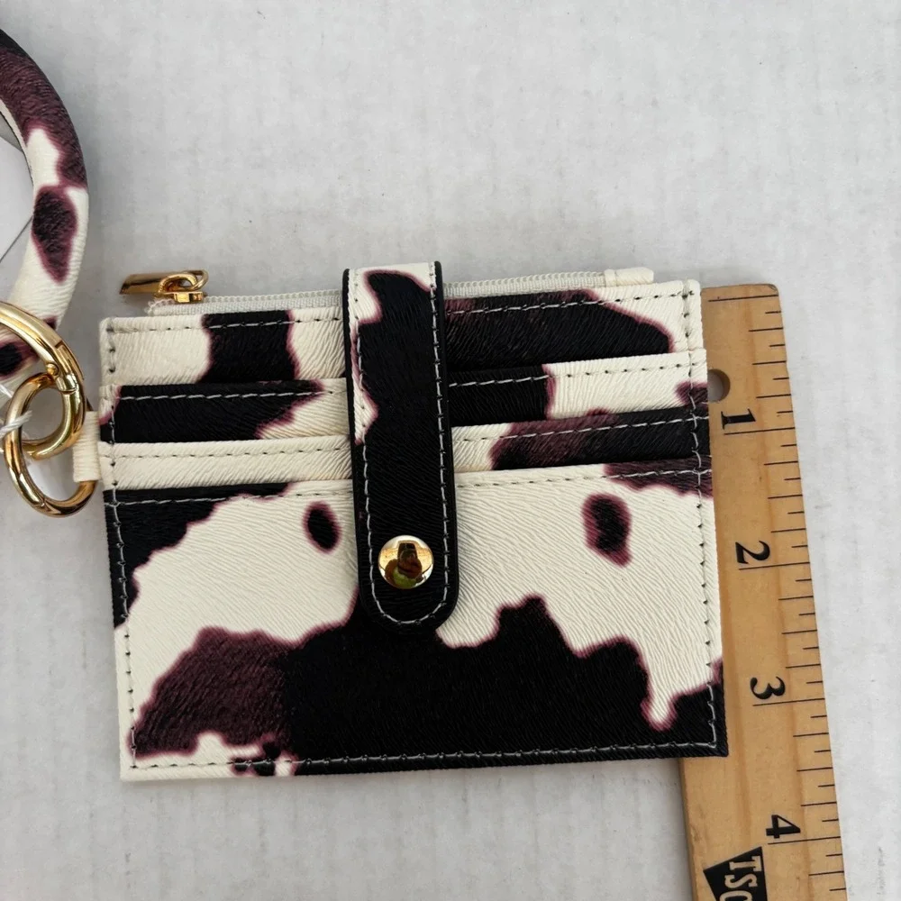 Cow Print Card Holder Women's Black White Bangle Keychain Wallet Western New‎
